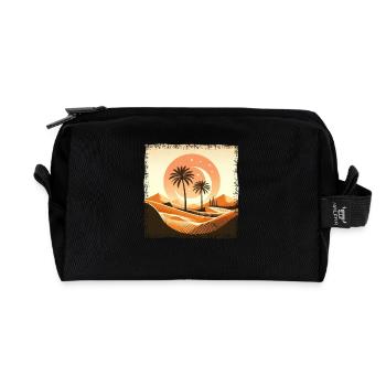 Désert du Sahara et palmier au coucher du soleil - Trousse de toilette en tissu recyclé - noir - Devant