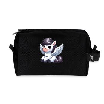 Cute Horse as Angel Cartoon - Recycled Toiletry Zip Bag - black - Front