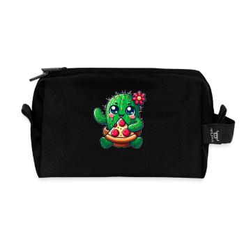 Funny Cactus Loves Pizza Cute Comic - Recycled Toiletry Zip Bag - black - Front