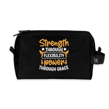 Strength through flexibility power through grace - Recycled Toiletry Zip Bag - black - Front