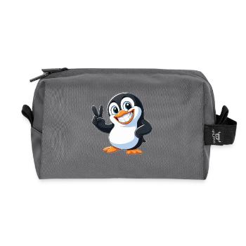 Süßer Pinguin Cartoon mit Zähnen Freude Peace - Recycelte Kulturtasche - Anthrazit - Vorne