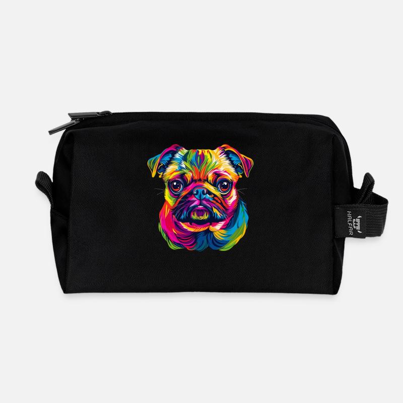 Mops Hund Bunte Farben Pop Art Regenbogen Carlino - Recycelte Kulturtasche - Schwarz