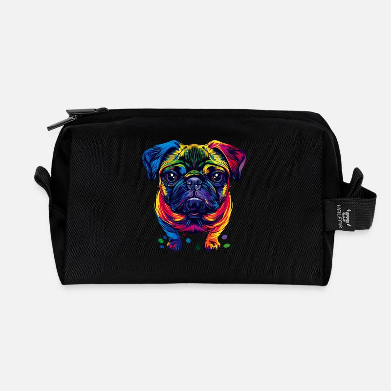 Mops Hund Bunte Farben Pop Art Regenbogen Carlino - Recycelte Kulturtasche - Schwarz