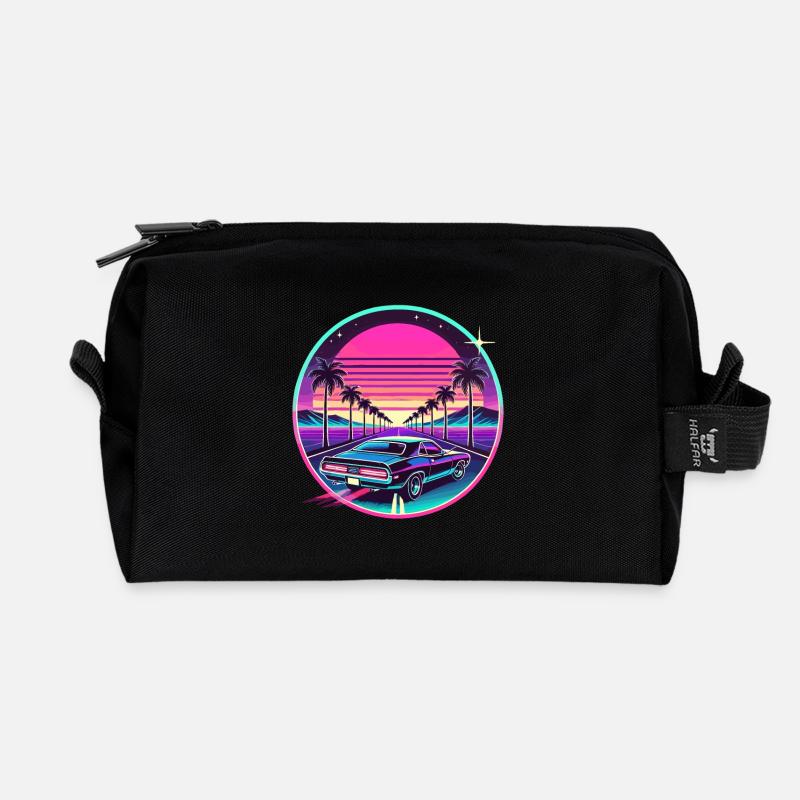 Retro Sunset Car Drive Vaporwave Ästhetisches Design - Recycelte Kulturtasche - Schwarz