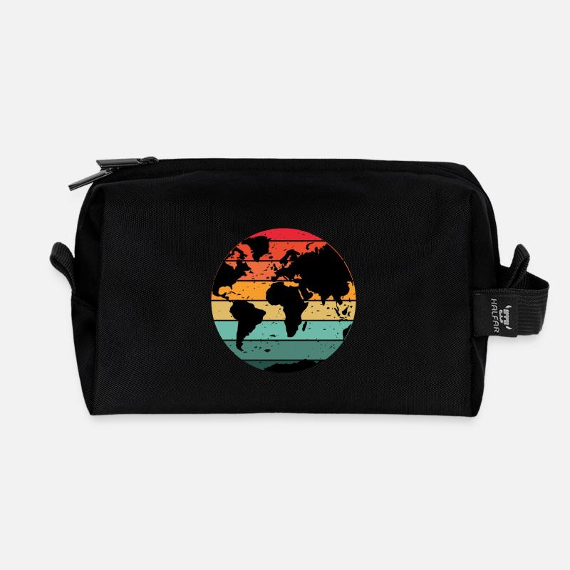 Buntes Retro-Weltkartendesign - Recycelte Kulturtasche - Schwarz