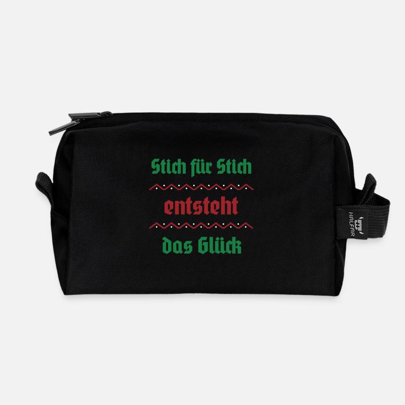 Stitch by stitch, happiness arises - Recycled Toiletry Zip Bag - black