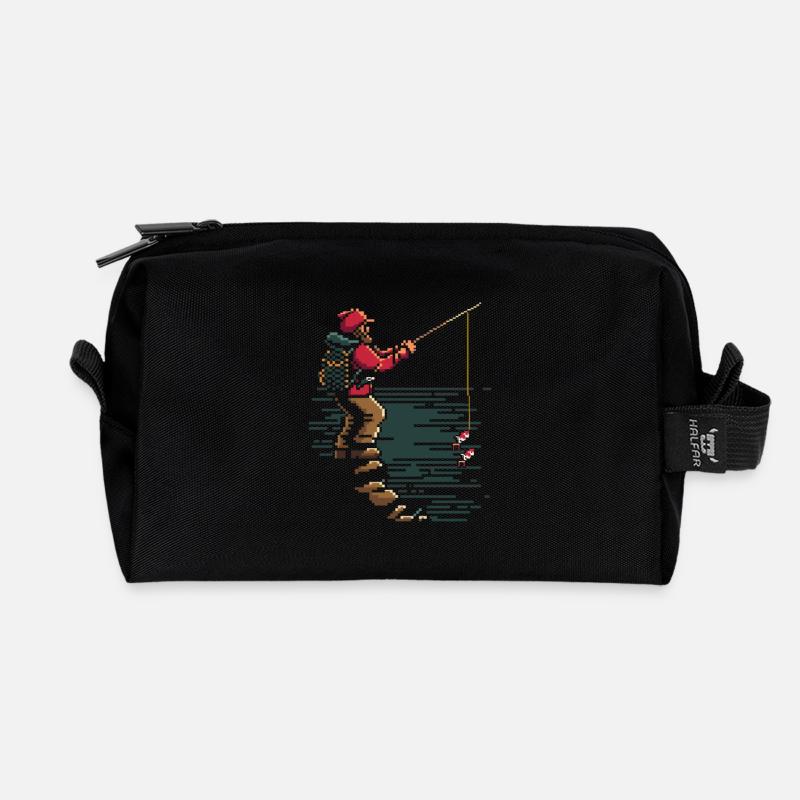 Angeln Pixel Grafik - Recycelte Kulturtasche - Schwarz