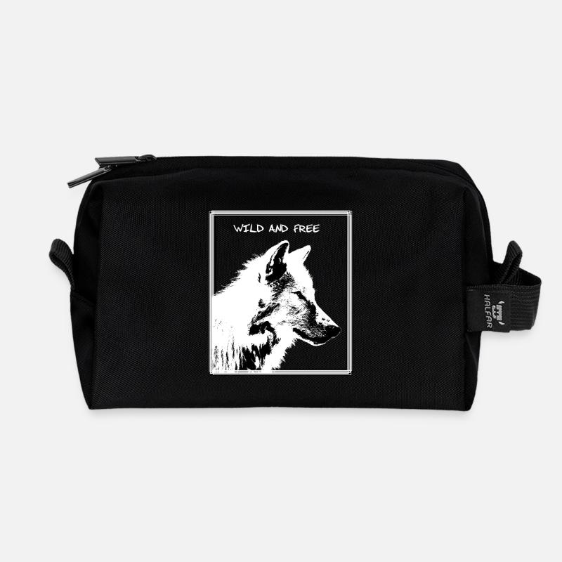 Wolf - Recycelte Kulturtasche - Schwarz