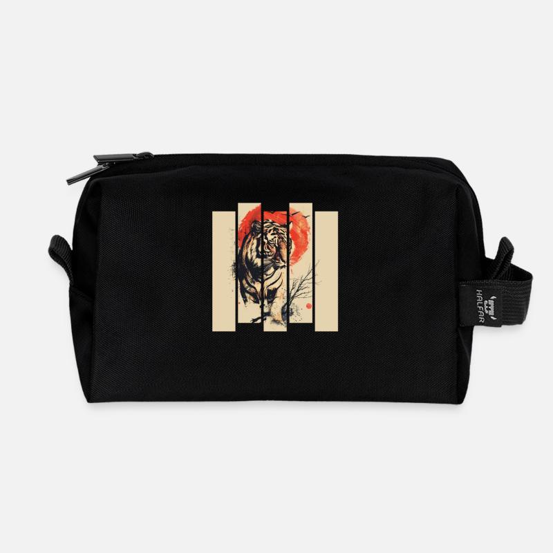 80s Retro Japanese Tiger - Recycled Toiletry Zip Bag - black
