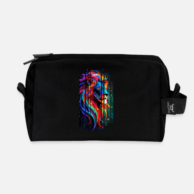 Mehrfarbiger geometrischer Löwe - Recycelte Kulturtasche - Schwarz