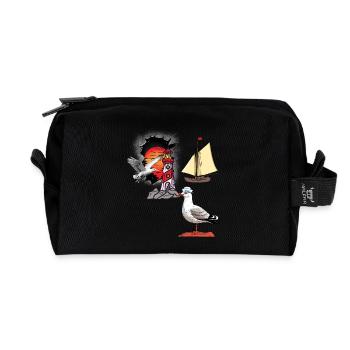 maritime, seagull, seagulls, lighthouse, sailing ship, ship - Recycled Toiletry Zip Bag - black - Front