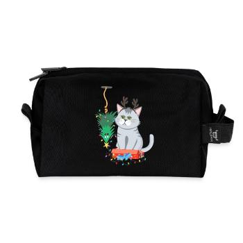 Cat and Christmas Tree Anti Christmas - Recycled Toiletry Zip Bag - black - Front
