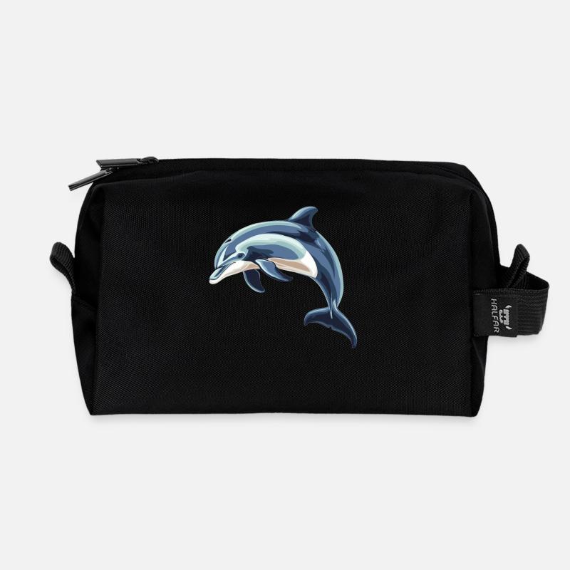 Dolphin Delfine Delfin - Recycelte Kulturtasche - Schwarz