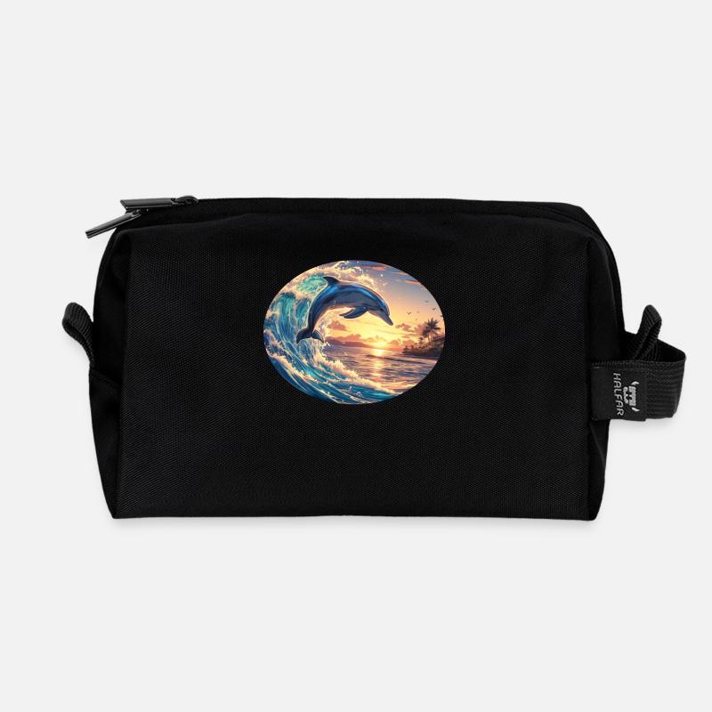Dolphin Delfine Delfin - Recycelte Kulturtasche - Schwarz