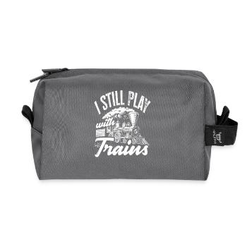 I'm still playing with trains - Recycled Toiletry Zip Bag - anthracite - Front