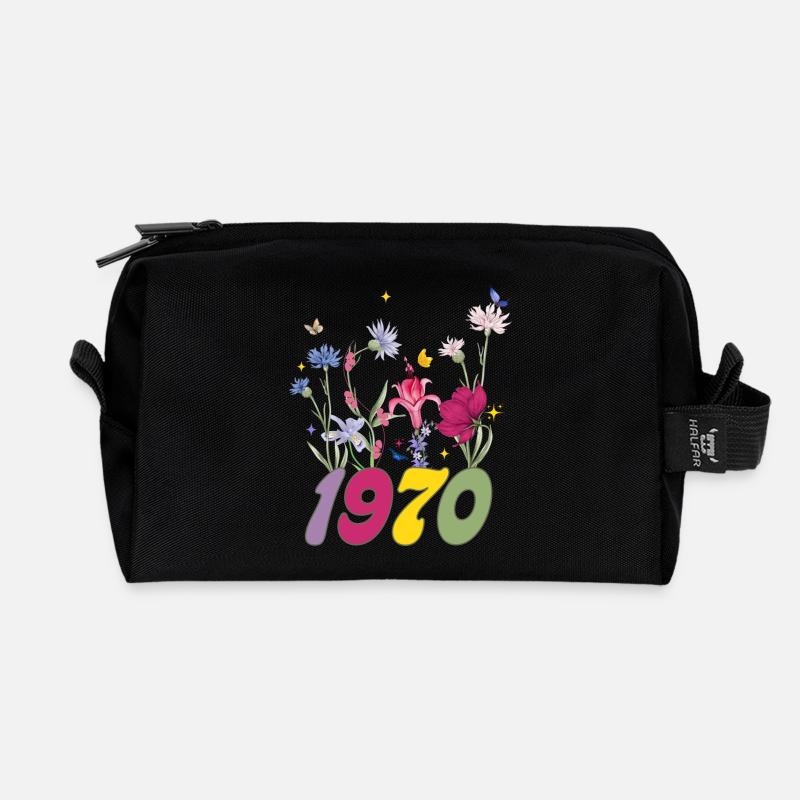 Geburtsjahr 1970 Wildblumen - Recycelte Kulturtasche - Schwarz