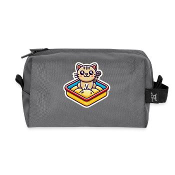 Cute Cat sitting in the sandbox Patch style - Recycled Toiletry Zip Bag - anthracite - Front