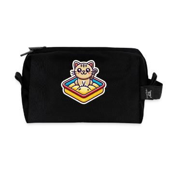 Chat mignon assis dans le bac à sable Style Patch - Trousse de toilette en tissu recyclé - noir - Devant