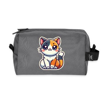 Cute Tricolor Cat is sitting nicely Patch Style - Recycled Toiletry Zip Bag - anthracite - Front