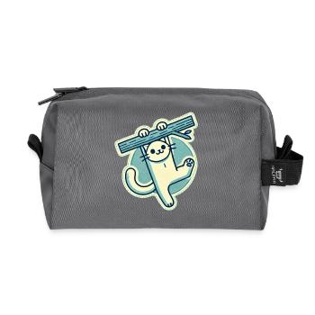 Happy White Cat hanging from a branch - Recycled Toiletry Zip Bag - anthracite - Front