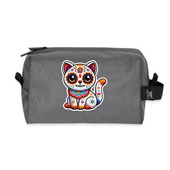 Cute Mexican Sugar Skull Cat in Halloween costume - Recycled Toiletry Zip Bag - anthracite - Front