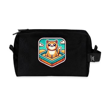 Chat mignon assis dans le bac à sable - Trousse de toilette en tissu recyclé - noir - Devant