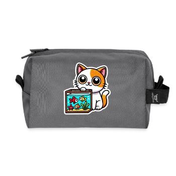 Cute ginger white Cat sitting by the Aquarium - Recycled Toiletry Zip Bag - anthracite - Front
