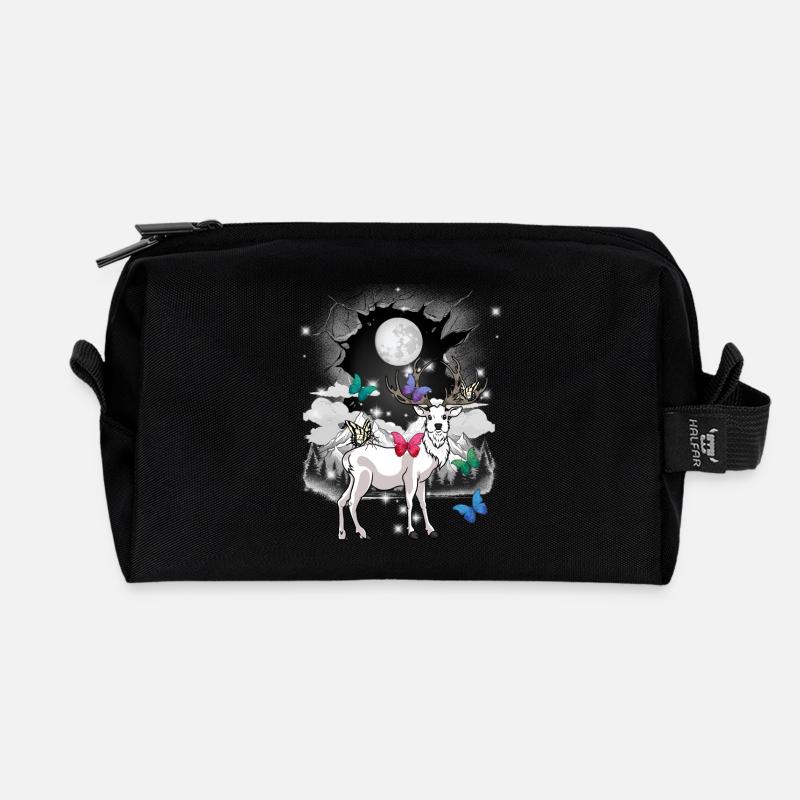 mystisch Hirsch Hirsche Rehbock Vollmond Natur - Recycelte Kulturtasche - Schwarz