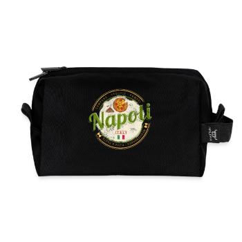 Naples Italy Vesuvius and Pizza Vintage Souvenir - Recycled Toiletry Zip Bag - black - Front