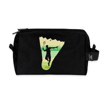 Badminton Retro Shuttlecock Player - Recycled Toiletry Zip Bag - black - Front