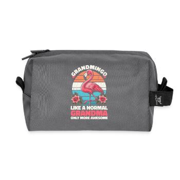 Grandmingo - Oma im Flamingo-Stil, einfach cool! - Recycelte Kulturtasche - Anthrazit - Vorne