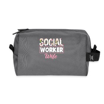Social Worker Wife Floral Motif - Recycled Toiletry Zip Bag - anthracite - Front