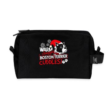 Warm Struggles Boston Terrier Cuddles Christmas - Recycled Toiletry Zip Bag - black - Front