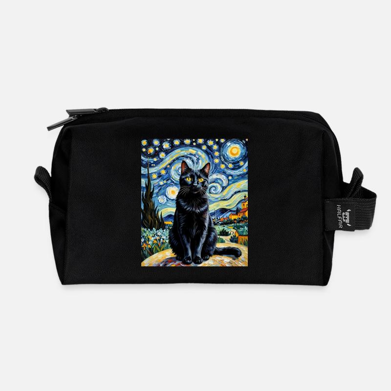 Feline Eleganz bei Nacht Night Feline Elegance - Recycelte Kulturtasche - Schwarz