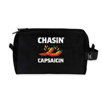 Chasin' Capsaicin Funny Hot Spicy Pepper Sauce Gif - Recycled Toiletry Zip Bag - black - Front