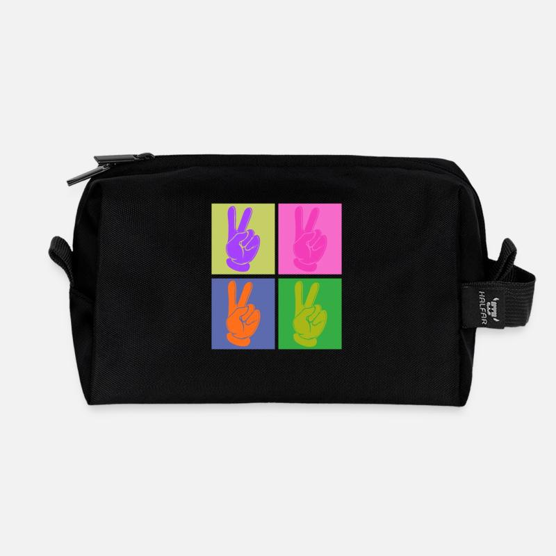 Poignée de paix colorée Pop Art Design - Trousse de toilette en tissu recyclé - noir