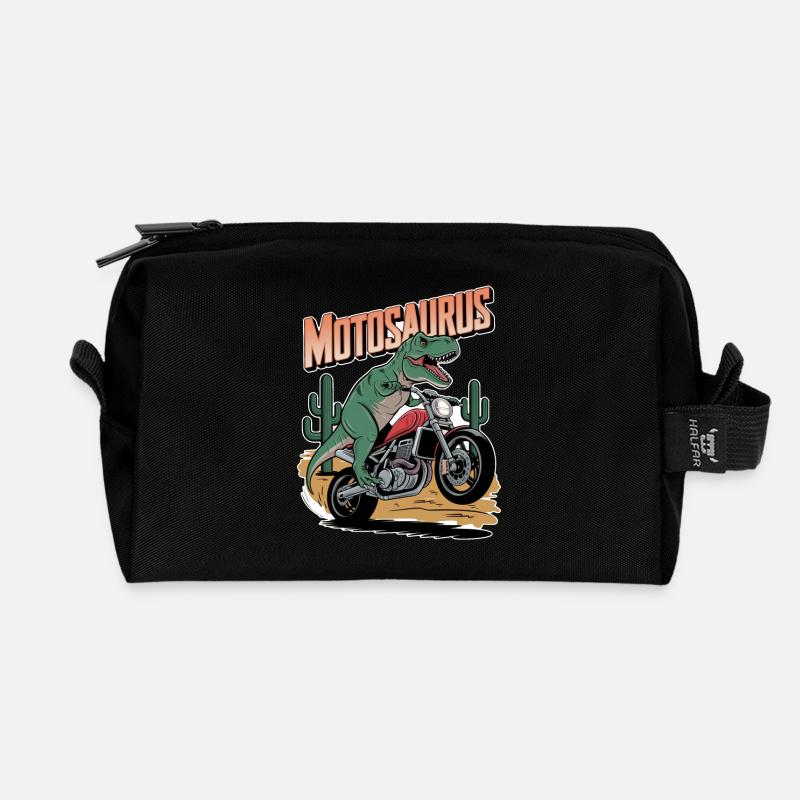 Motosaurus - Dinosaurier & Motorrad - Recycelte Kulturtasche - Schwarz