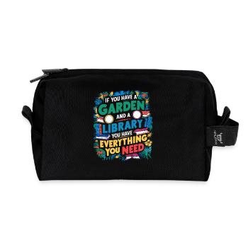 Le jardin et les livres, le vrai bonheur - Trousse de toilette en tissu recyclé - noir - Devant