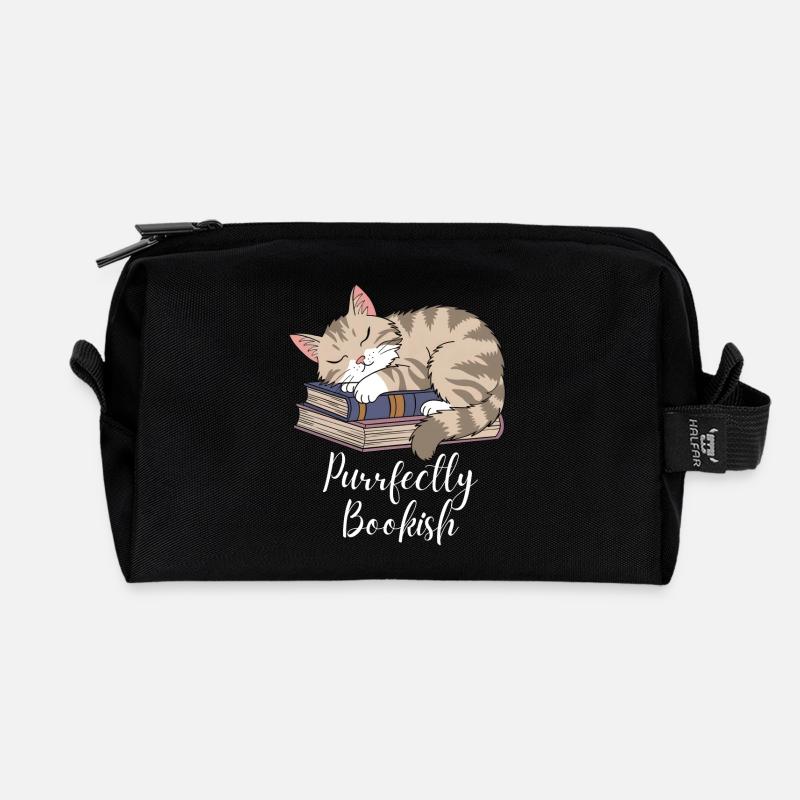Purrfectly Bookish - Recycled Toiletry Zip Bag - black