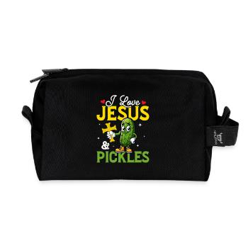 I Love Jesus & Pickles Cucumber Vegan Pickle - Recycled Toiletry Zip Bag - black - Front