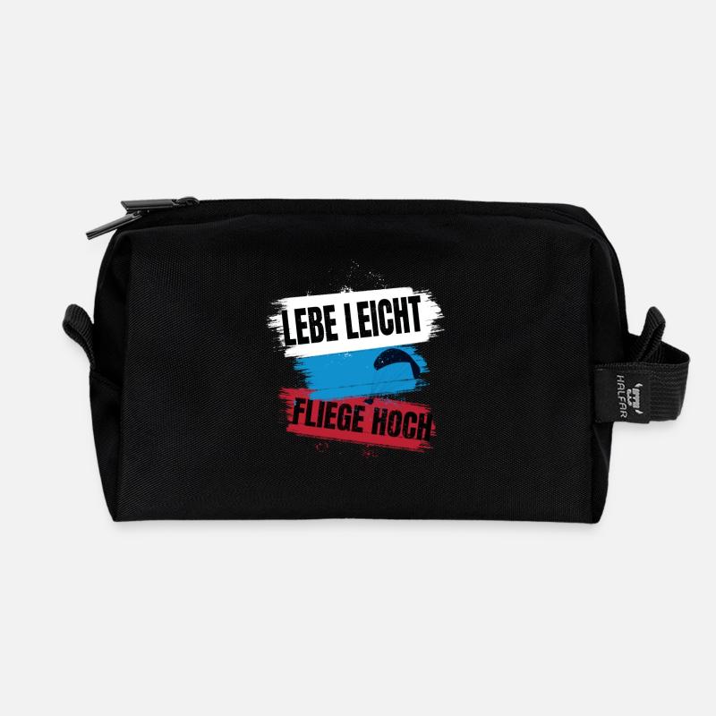 Live light, fly high – Paragliding Design - Recycled Toiletry Zip Bag - black