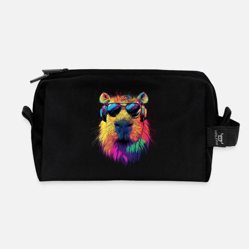 Capybara Sonnenbrille Bunt Popart Wasserschwein - Recycelte Kulturtasche - Schwarz