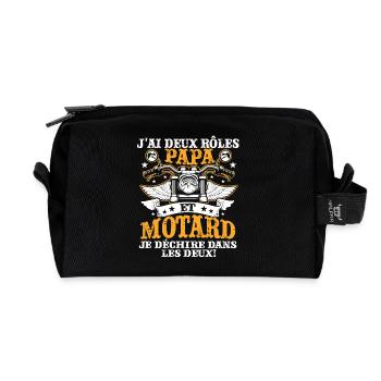 J'ai Deux Roles PAPY Et Motard Je Dechire Dans - Trousse de toilette en tissu recyclé - noir - Devant