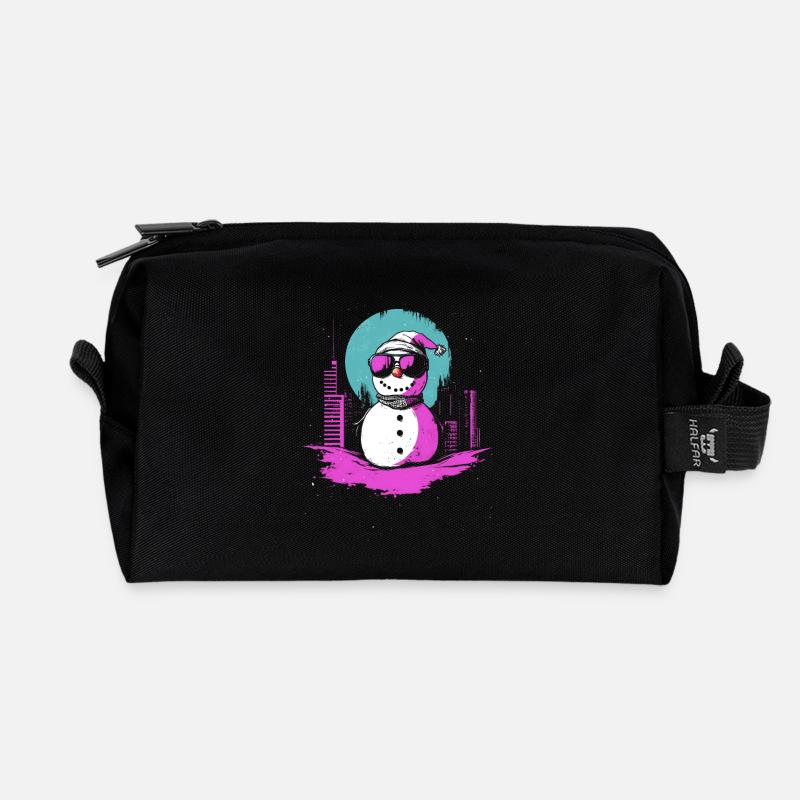 Retro Schneemann Retrowave Synthwave Geschenk - Recycelte Kulturtasche - Schwarz