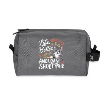 Vivre c’est mieux avec un chaton américain à poil court O - Trousse de toilette en tissu recyclé - anthracite - Devant