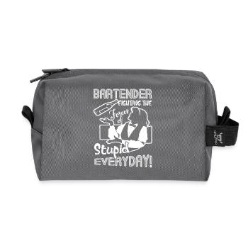 Bartender Fighting The Forces Of Stupid Everyday - Recycled Toiletry Zip Bag - anthracite - Front