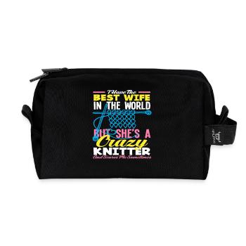 La meilleure femme du monde tricotant follement - Trousse de toilette en tissu recyclé - noir - Devant