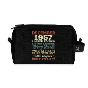 December 1957 - birthday December 1957 year - Recycled Toiletry Zip Bag - black - Front