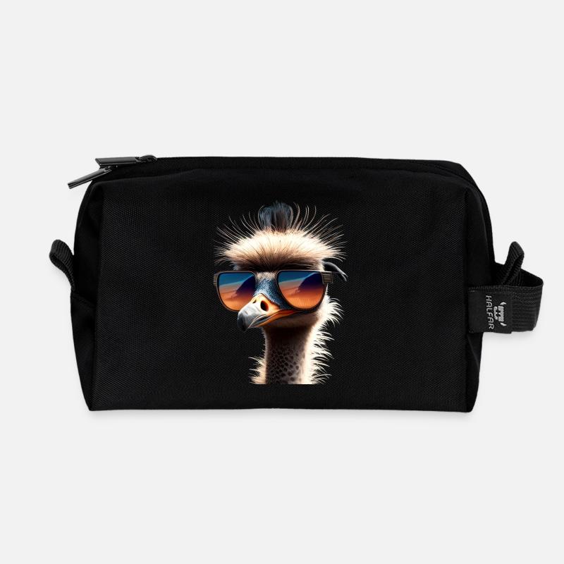 Strauss Vogel Strauß Großer Emu Laufvogel Sträuße - Recycelte Kulturtasche - Schwarz