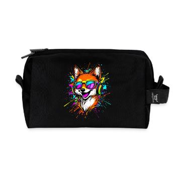 Fuchs DJ Kopfhörer Bunt Regenbogen Musik Füchse - Recycelte Kulturtasche - Schwarz - Vorne